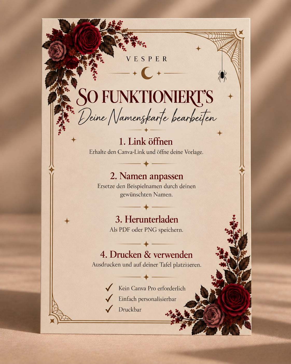 VESPER – Namenskarte | Canva Vorlage