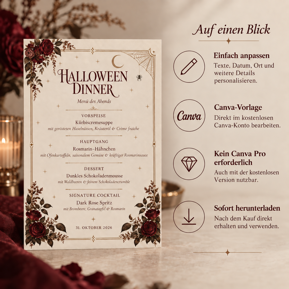 VESPER – Halloween Menükarte | Canva Vorlage